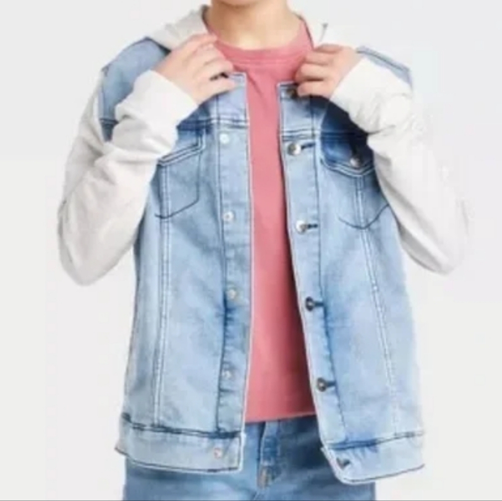Art Class Light Blue Denim Jacket with Hoodie Size Medium/8